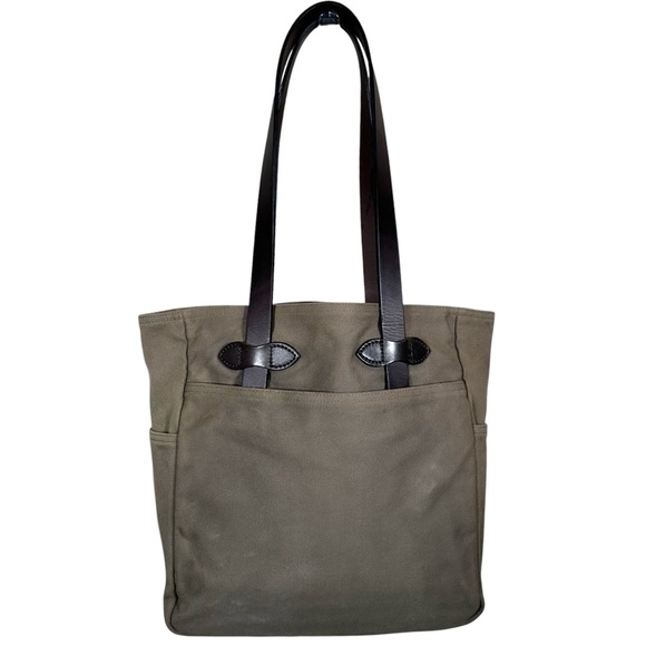 FILSON Rugged Twill Canvas Leather Trim Tote in Otter Green